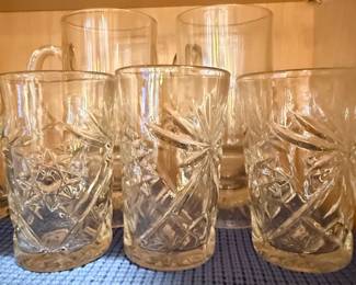 Assorted Vintage Glassware Set with Starburst and Paneled Designs 