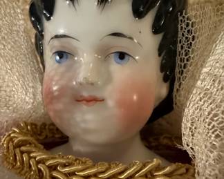 Antique German Parian China Head Doll with Parasol
