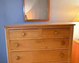 Antique Pine Over Chest of Drawers with Mirror