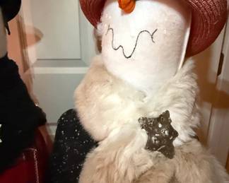 Pair of  Tall Plush Decorative Standing Snowman Figures 