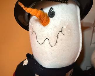 Pair of  Tall Plush Decorative Standing Snowman Figures 