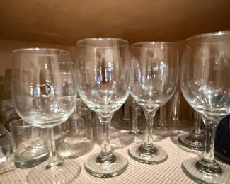 Set of Clear Glass Wine Glasses and Ribbed Tumblers