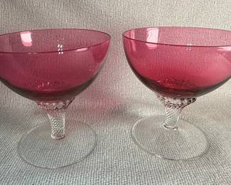 George Borgfeldt Lisa Pattern Cranberry Optic Stemware 