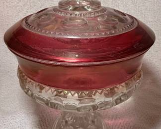 Indiana Glass Kings Crown Ruby Flash Compote with Lid 
