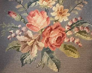 Set of Captains Chairs and Dining Chairs with Floral Needlepoint Upholstery second image