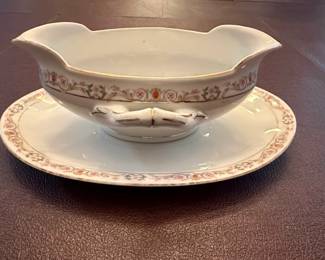 Vintage MZ Austria Gravy Boat and Underplate with Floral Gilt Trim
