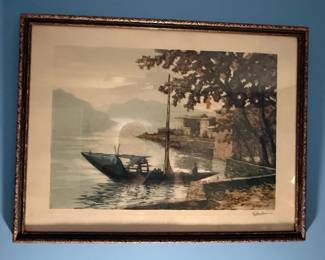 Watercolor of a Sailboat by a Shoreline