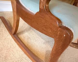 Antique Upholstered Walnut Rocking Chair 