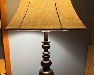 Bronze Table Lamp with Turned Stem and Bell Shade