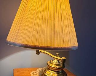 Vintage Brass Swing Arm Desk Lamp with Pleated Shade