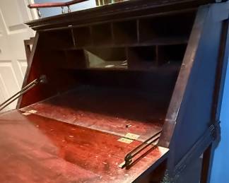 Antique Mahogany Secretary Desk with Cabriole Legs and Fan Motif