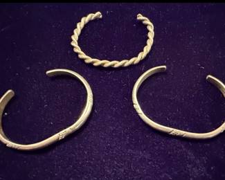 Set of Sterling Silver Bracelets Stamped Cuffs and Twisted Cuff