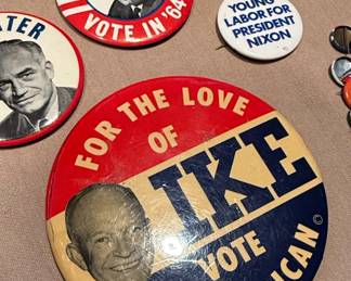 Collection of Political Campaign Pins and Buttons Eisenhower, Goldwater, and Nixon 