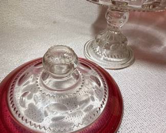 Indiana Glass Kings Crown Ruby Flash Compote with Lid