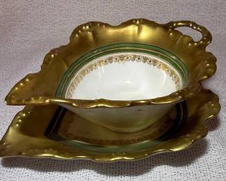 Blakeman  Henderson Limoges Porcelain Sauce Boat with Gilt Decoration