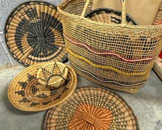 Set of Handwoven Bolga Baskets and Decorative Plates