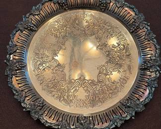 Victorian SilverPlated Tray with Grapevine Motif and Pierced Border