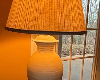 Vintage Studio Pottery Table Lamp with Blue Floral Motif