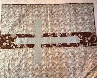 Handmade Reversible Quilt with Floral and Cross Motif second image
