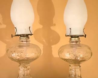 Pair of Victorian Pressed Glass Oil Lamps