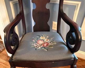 Set of Captains Chairs and Dining Chairs with Floral Needlepoint Upholstery
