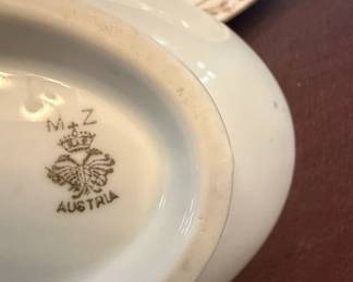 Vintage MZ Austria Gravy Boat and Underplate with Floral Gilt Trim second image