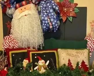Christmas Holiday Decor Lot Santa Figure, Garland Accents