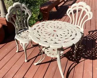 Cast Iron Metal Patio Bistro Set Table Two Chairs