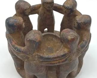 Mexico Carved Stone Circle of Friends Sculpture approximate 8 in diameter x7.5 inch tall