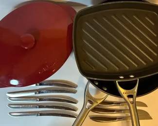 Calphalon Cookware Set with Lidded Pan Grill Pan and Set of 8 Knives
