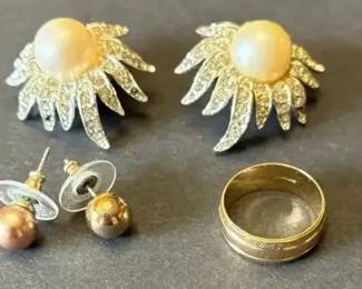 Gold Ring, Clip On Costume Earrings