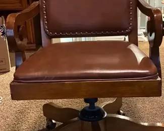 Leather Office Desk Chair with Wood Frame