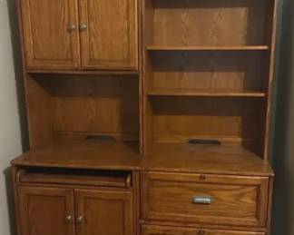 Oak Computer Armoire Desk Cabinet with Shelves Drawers