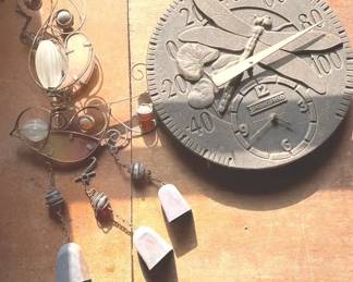 Metal Wind Chime And Clock Thermometer