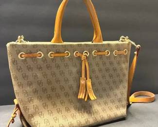 Vintage Dooney Bourke Signature Canvas Tassel Tote with Leather Trim Made in USA