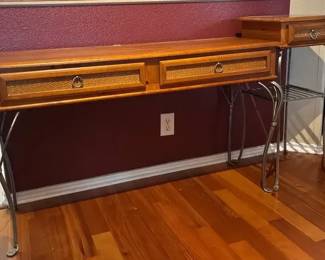 Wood console sofa table with metal wroughtiron style legs and Side Stand