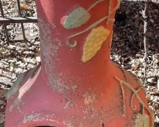 Red Clay Chiminea Outdoor Patio Fireplace w Leaf Design