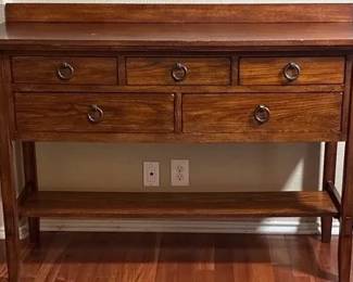 Oak Entry or Buffet Table with 5 Draws and bottom Shelf