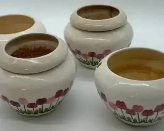 1997 Ceramic Floral Planters Set HandPainted Pottery