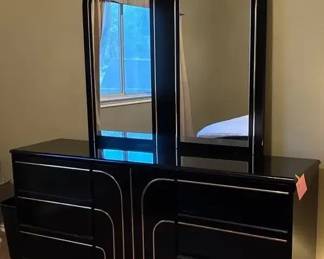 Black Lacquard Dresser and Mirror