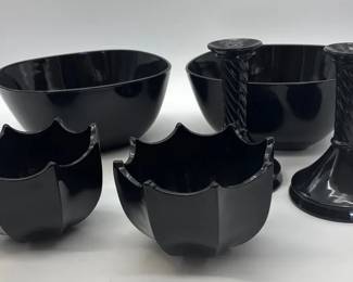 French Black Amethyst Glass Tableware Set Bowls Candlesticks