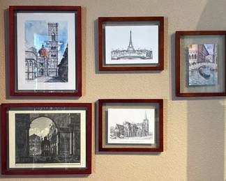 Framed European City Art Prints Paris Venice Set