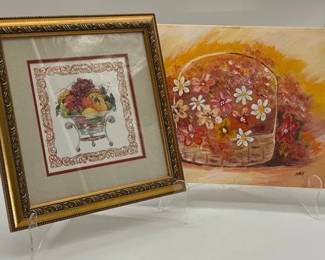 Framed Floral Basket Artwork Companion Floral Painting Warm Tones
