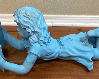 Turquoise Garden Statue Reading Girl Figure