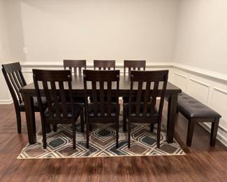 Dining Table , 7 chairs and cushion bench set 
