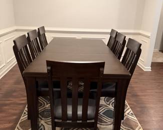 Dining Table , 7 chairs and cushion bench set 