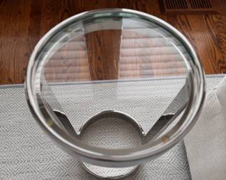 Pair of Chrome & Glass Side Tables. Each Measures 19" H x 12" D. Photo 2 of 2. 