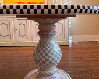 MacKenzie-Childs Courtly Check Pattern Double Pedestal Dining Table. Measures 96" L x 48" W x 31.5" H with 30" Clearance. Photo 5 of 6. 