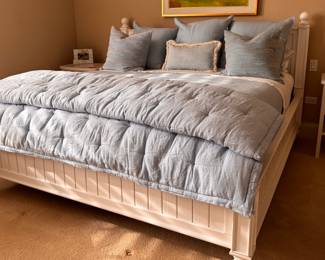 Crate & Barrel-Style Bead Board King Bed Frame. Pictured With Mattress, Sferra & Serena & Lily Bedding. Measures 86" W x 90" D x 50" H. Photo 1 of 3. 