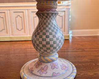 MacKenzie-Childs Courtly Check Pattern Double Pedestal Dining Table. Measures 96" L x 48" W x 31.5" H with 30" Clearance. Photo 6 of 6. 